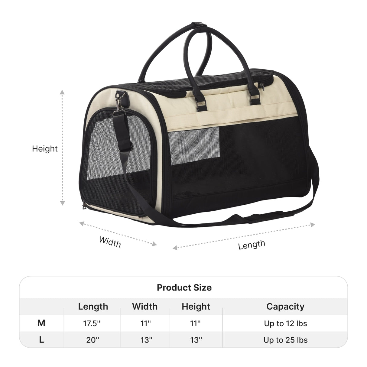 product size of cat carrier bags