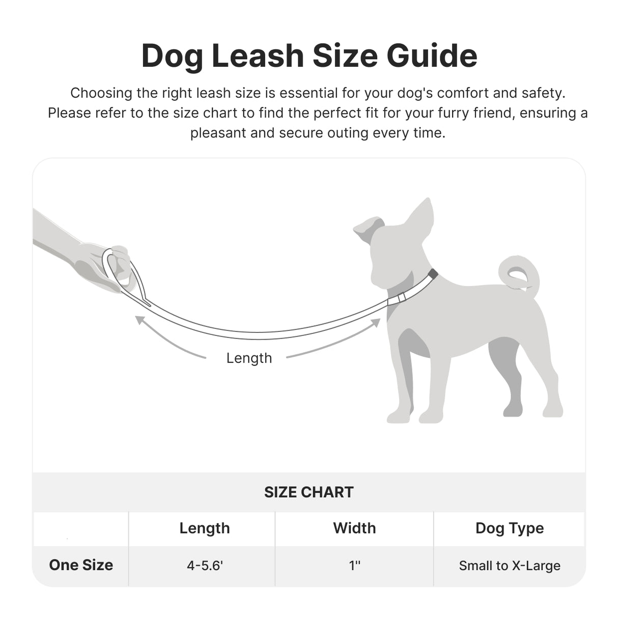 size chart of tactical dog leash