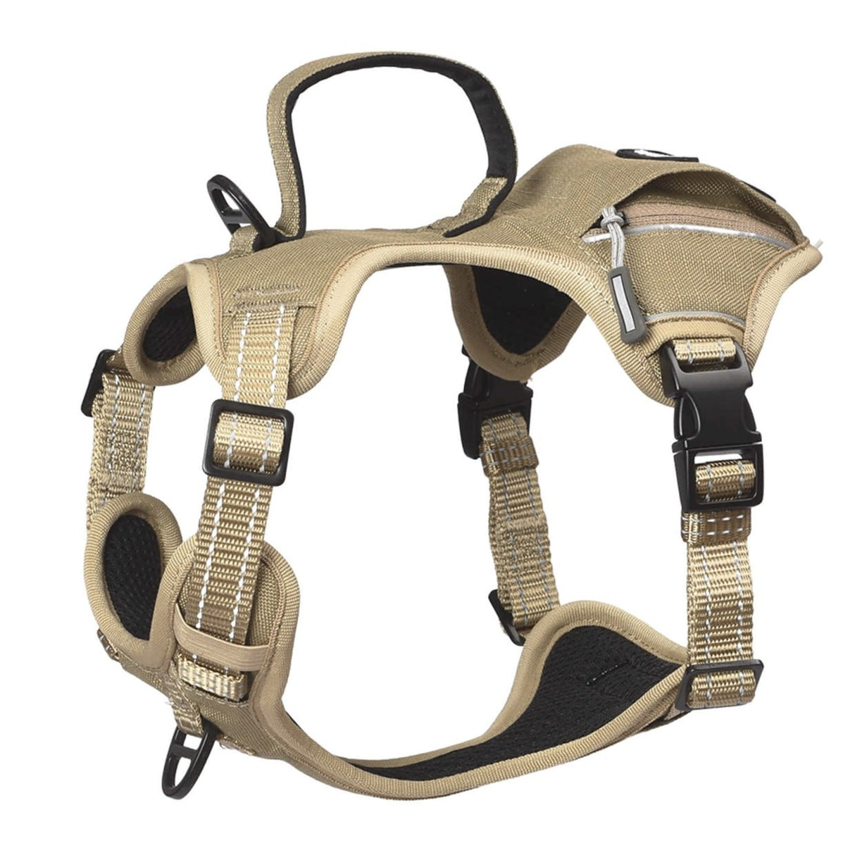 PET MARVEL tactical dog harness with poop bag holder brown