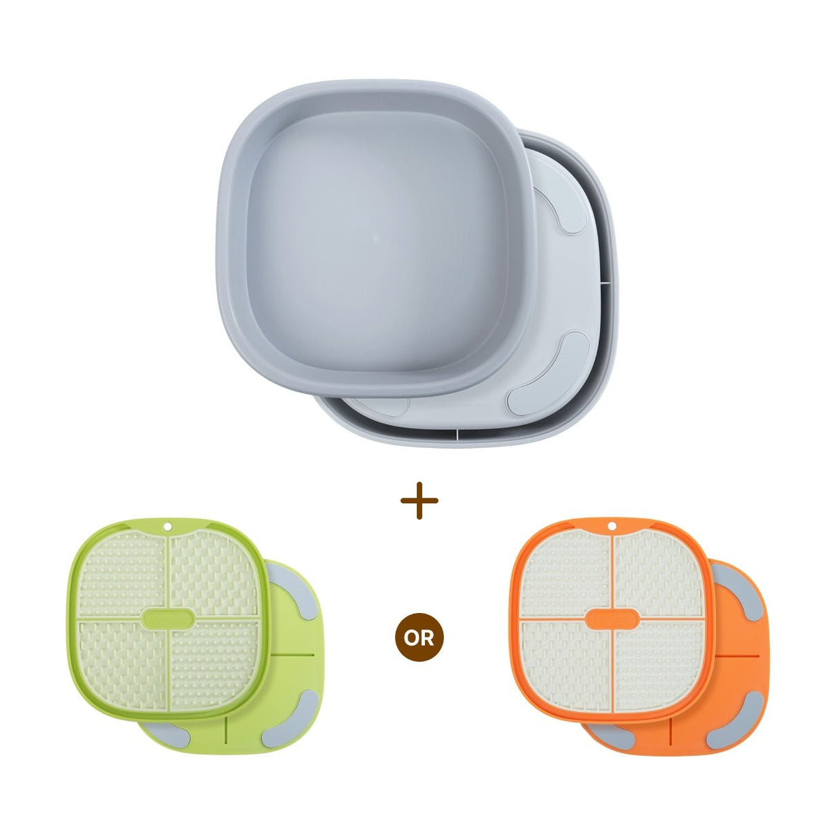 PET MARVEL dog lick mat and lick tray combination set with green and orange