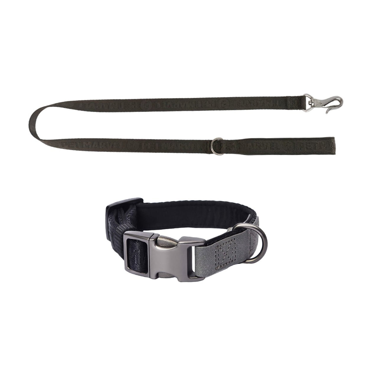 PET MARVEL embroidered dog collar and shock absorbing leash set mint black
