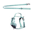 The set comes with a embroidered mint green no pull dog harness and leash that matching