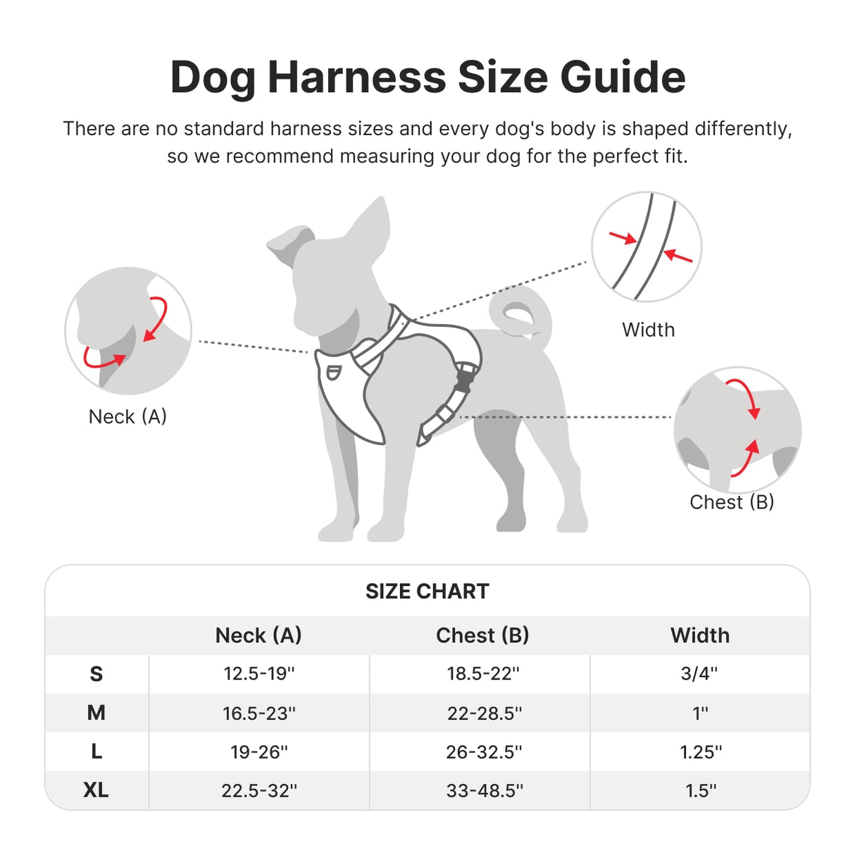 size chart of poop bag dog harness