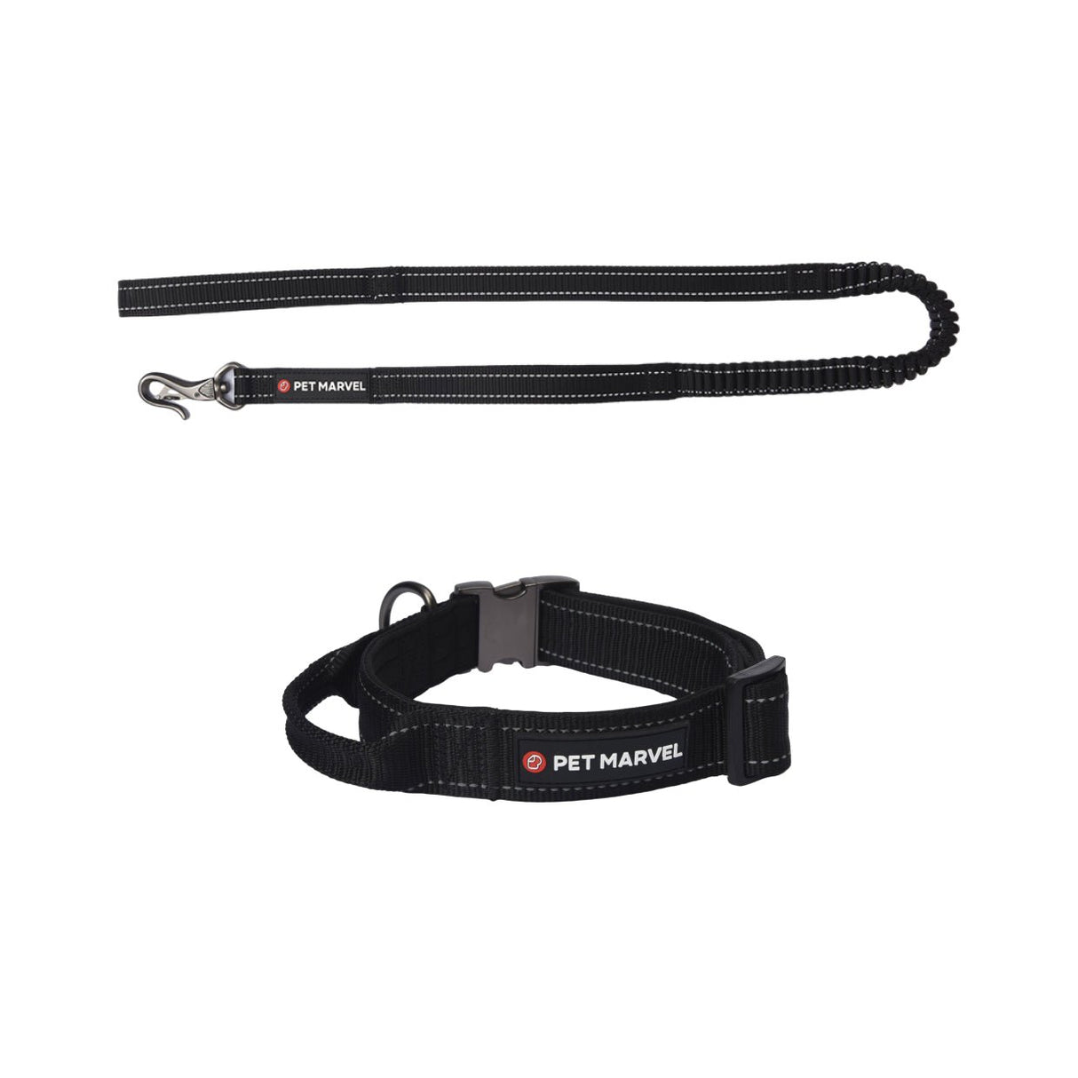 PET MARVEL tactical dog collar and shock absorbing leash set black