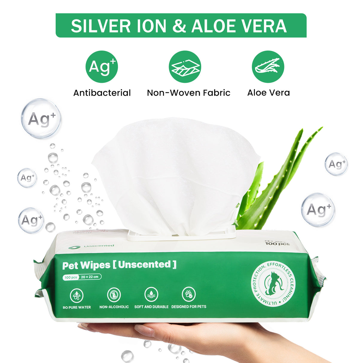 antibacterial ag+ (silver ion) and grooming aloe vera in these wipes