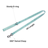 the embroidered dog leash comes with sturdy D ring, 360 degree swivel clasp and 4 ft length