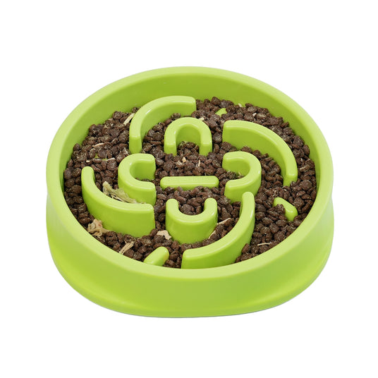 PET MARVEL dog feeding bowl slow green with kibble inside