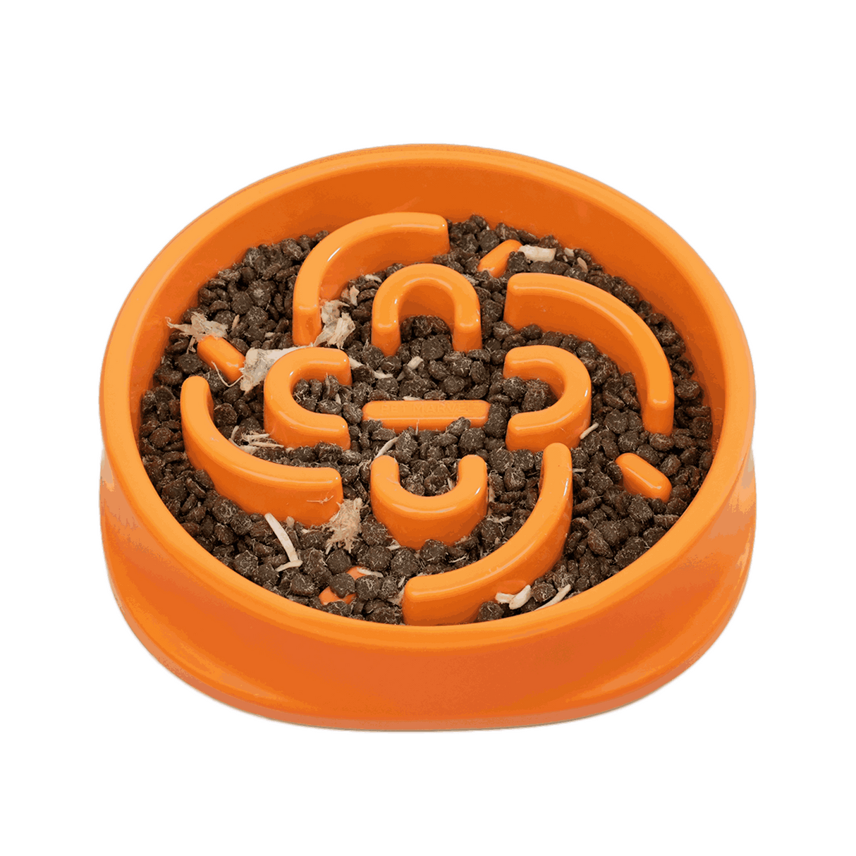 PET MARVEL dog feeding bowl slow orange with kibble inside