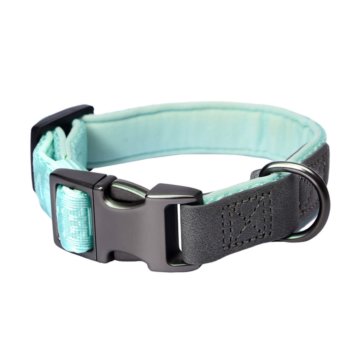 PET MARVEL embroidered stylish dog collar mint green with quality meat buckle and clips