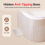 hidden anti-tipping base prevents spills or a mess