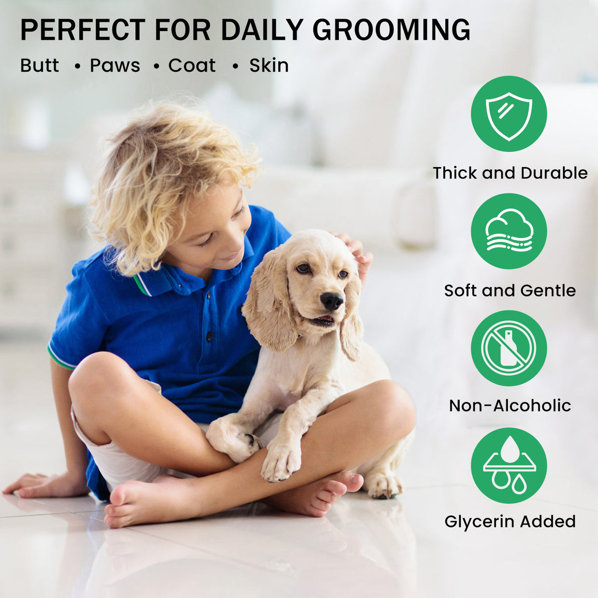 thick durable wipes, daily use for pet's butt, paws, fur, face, skin and etc