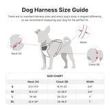 size chart of embroidered dog harness