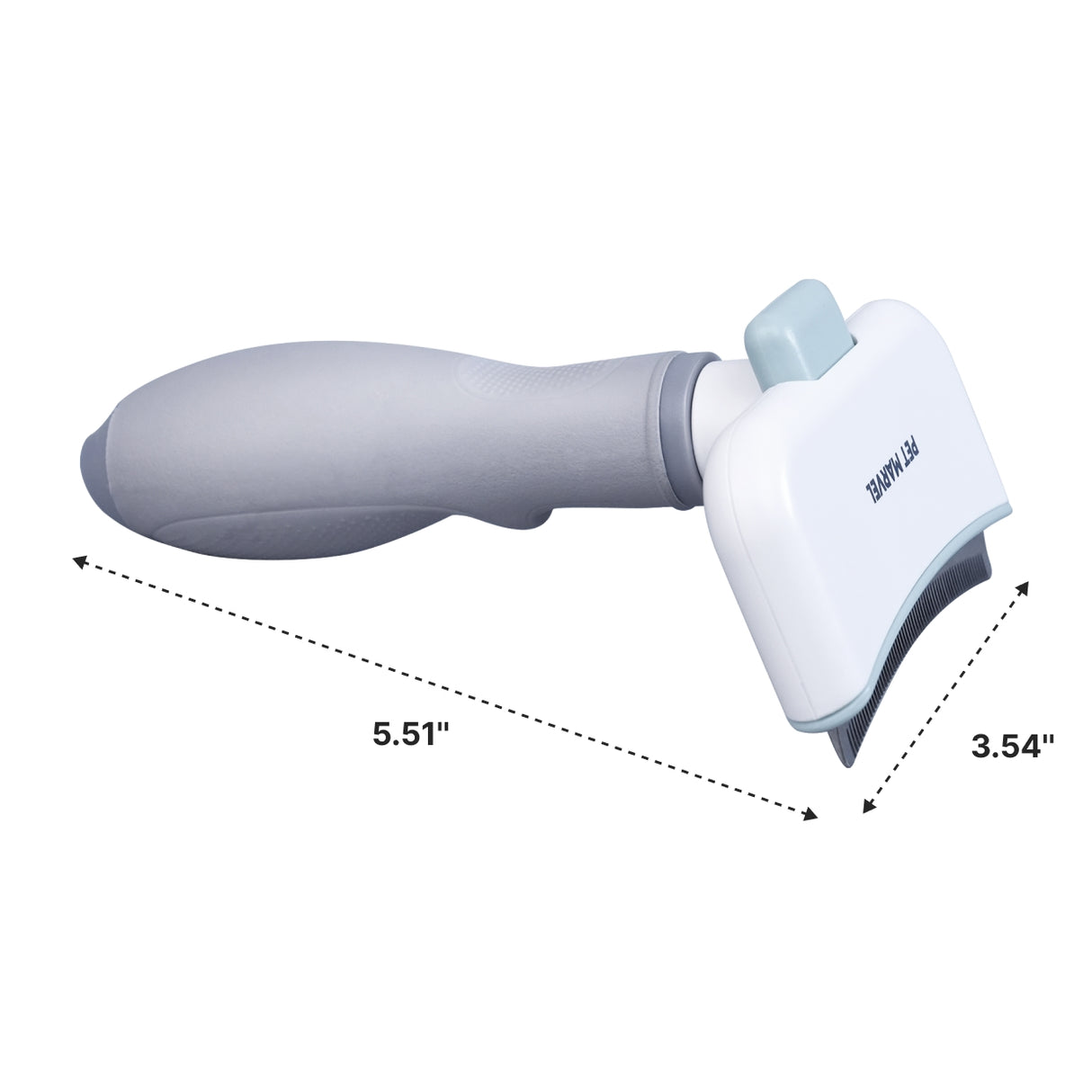 the width of brush head is 3.54" and the length including handle is 5.51"